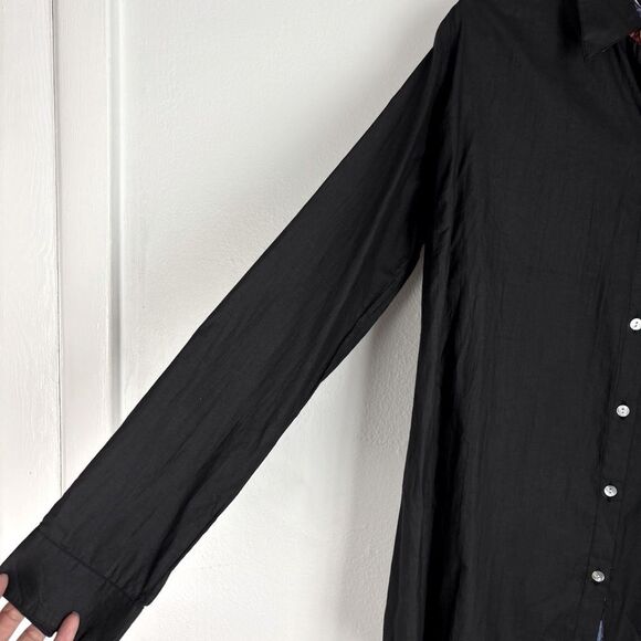 NWT KikiSol Womens M Black Floral Cotton Shirt Button Down Boho Resort Vacation - Picture 7 of 15